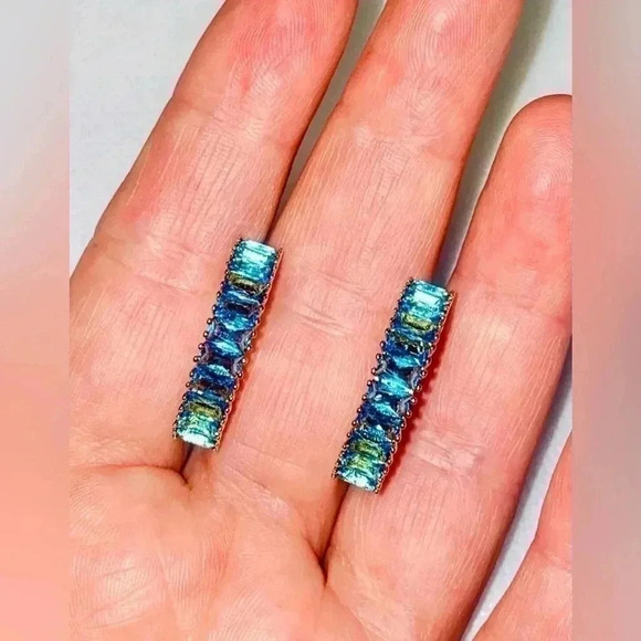 🪼 Medical Gold & Sky Blue CZ  stones earrings 🪼 - Picture 3 of 6